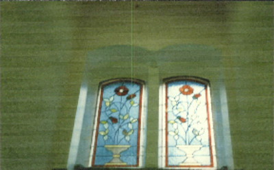  Dubbel glas-in-loodbovenlicht met bloemenvazen Oude Kijk in 't Jatstraat 19, Groningen 100705