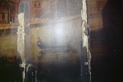  Detail met bootje van beschilderde schouwboezem Martinikerkhof 31, Groningen 102548