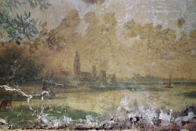  Restant van landschapsschildering met kerk Guldenstraat 2, Groningen 102189