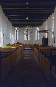  Interieur van kerkzaal met preekgestoelte Middelberterweg 13, Middelbert, Groningen 101714