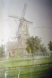  Schildering met molen in weiland Visserstraat 66, Groningen 103506