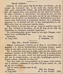  artikel 1857, de Heer van Giffen, boekhandelaar te Groningen Brugstraat 15 101849