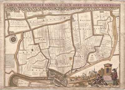 D17-23 Caarte vande polder vanden Ouden Oost Dyck in West Voorn , 1698