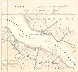 C19-26 Kaart van een gedeelte van het Haringvliet tusschen Goedereede en het Spui. Voor de laatste verlenging der Haven ...