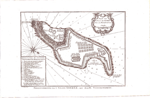 J18-10 Plan de l'Isle de Goré avec ses fortifications (in een hoes met J18-06 en 09) (zie ook J17-07 + 08), 1747