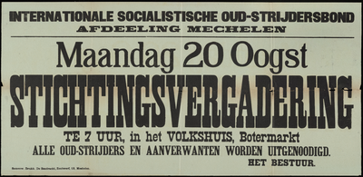 3200 Aankondiging door het bestuur van de Internationale Socialistische Oud-strijdersbond - afdeling Mechelen van de ...