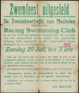 3299 Aankondinging door Racinig Swimming Club van het uitstellen van het zwemfeest omwille van het slechte weer en ...