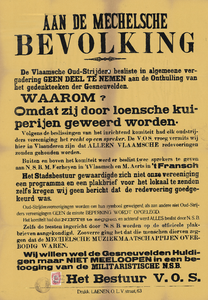 3924 Aankondiging door de Vlaamse Oud-Strijders van hun motivatie om niet deel te nemen aan de onthulling van het ...