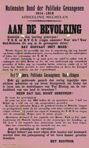 3957 Oproep door het bestuur van de Nationale Bond der Politieke Gevangenen 1914-1918 - Afdeling Mechelen om niet deel ...