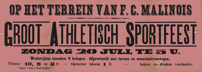4017 Aankondiging van een groot atletisch sportfeest op zondag 20 juli op het terrein van F.C. Malinois (KV Mechelen), [1924]