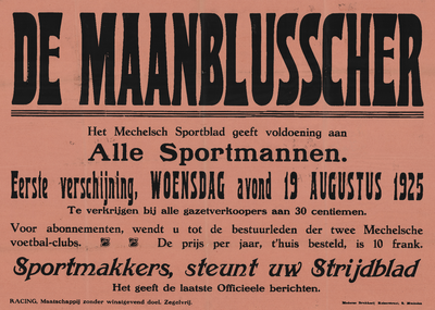 4988 Aankondiging door het Mechels sportblad De Maanblusser van hun eerste verschijning op woensdagavond 19 augustus ...