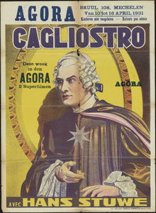 9797 Aankondiging van de filmvoorstelling 'Cagliostro' van 10 tot 16 april 1931 in Zaal Agora (Bruul 108, Mechelen), 1931