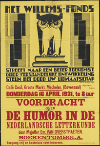 9803 Aankondiging door het Willemsfonds van een voordracht over 'De humor in de Nederlandse letterkunde' op donderdag ...