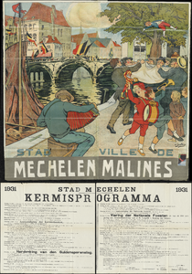 9936 Affiche van de stad Mechelen (door A. Geudens) en aankondiging door het college van burgemeester en schepenen en ...