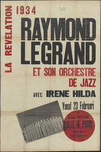 11830 Aankondiging van een een optreden van 'Raymond Legrand en zijn Jazz-orkest', vanaf 2 februari 1934 in cinema ...