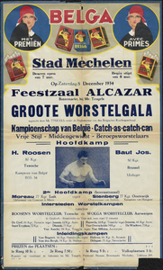 11852 Aankondiging door de Stad Mechelen van een 'groot worstelgala en het kampioenschap van België catch-as-catch-as', ...