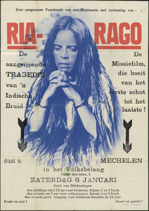 11969 Aankondiging van de voorstelling van de missiefilm 'Ria-Rago', op zaterdag 6 januari in de feestzaal van het ...