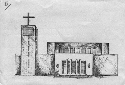 146195 Schets van de kerk Nossa Senhora Auxiliadora te João Pinheiro, Belo Horizonte (Brazilië)