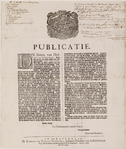  Publicatie van de Staten van Holland en Westfriesland van 12 juli 1698 op de 100ste penning (voorzijde)