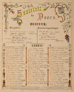  Gekalligrafeerde ledenlijst van De Sociëteit te Doorn (opgericht 15 oktober 1902)