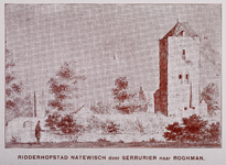  Foto van een prent uit de eerste helft van de 18de eeuw van de ridderhofstad Natewish door Serrurier naar Roghman