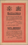 snv008000048_001 127, Affiche met de mededeling dat de drager ervan zich wil overgeven in het Duits en het Engels, 1945