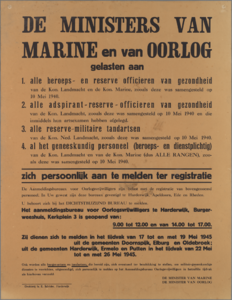 snv008000068 153, Affiche van de ministers van marine en van oorlog betreffende een oproep tot registratie bij het ...