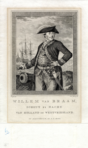 Nr.: GME 657- Diepdruk op papier, met voorstelling van portret met onderschrift Willem van Braam schout by nacht van ...