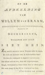 Nr.: GME 680- Tekst: op de afbeelding van Willem Braam, zeekapitein bij 's lands Trumpheerende vloot op DOGGERSBANK, ...