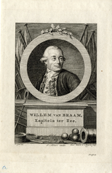 Nr.: GME 681- In medaillon Willem Braam. Daarboven een tak vier vlaggen. Onderaan de tekst Willem Braam, Kapitein ter ...
