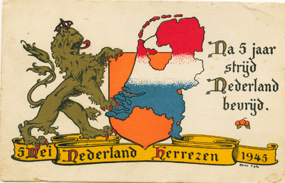 N 1082 - Na 5 jaar strijd Nederland bevrijd, op achterzijde staat vermeld Nadruk verboden. K674P