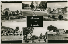5194 - Ansichtkaart met zes verschillende afbeeldingen, van links naar rechts: Gezicht op de Molen, het station, de ...