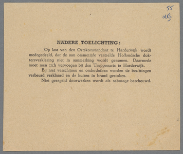 snv008000116_001 55, Nadere Toelichting: Op last van den Ortskommandant te Harderwijk wordt medegedeeld, dat de ...