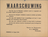 snv008000147 53, Waarschuwing - Op last van de Duitsche Overheid - Samenschooling is ten strengste verboden, 16-04-1945