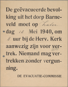 snv008000152 47, De Evacuatie-Commissie - De geëvacueerde bevolking uit het dorp Barneveld moet op Zaterdag 18 mei 1940 ...