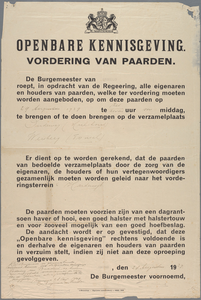 snv008000157 20, De Burgemeester van Ermelo - Openbare Kennisgeving - Vordering van Paarden -, 28-08-1939