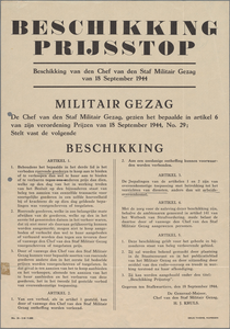 snv008000158 18, Militair Gezag - Beschikking Prijsstop - Voor Roerende Goederen gelden vast prijzen., 18-09-1944 No. 29