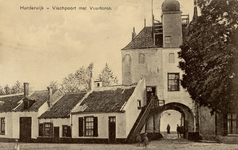 Nr.: 181 - Harderwijk Vischpoort met Vuurtoren de witte vuurtoren met de Vischpoort , aan weerszijden muurhuisjes
