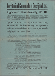 SNV008001505 1312, Territoriaal Commando in Overijssel enz. Algemeene Bekendmaking No. 115., 14 november 1918