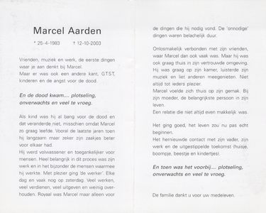 374_01_0017_a Aarden, Marcel: geboren op 25 april 1983, overleden op 12 oktober 2003