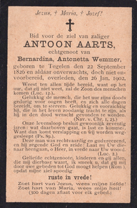 374_01_0022_a Aarts, Antoon: geboren op 22 september 1826 te Tegelen, overleden op 26 januari 1902 te Tegelen