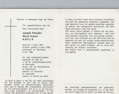374_01_0052_a Abels, Joseph Theodor Maria Hubert: geboren op 4 april 1907, overleden op 8 juli 1968 te Kerkrade