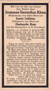 374_01_0064_a Aben, Joannes Gerardus: geboren op 8 januari 1862 te Gorkum, overleden op 25 juli 1936 te Ammerzoden