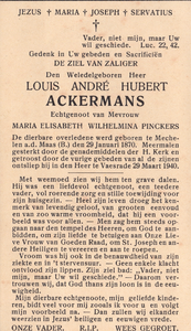 374_01_0088_a Ackermans, Louis André Hubert: geboren op 29 januari 1870 te Mechelen a/d Maas (B), overleden op 29 maart ...