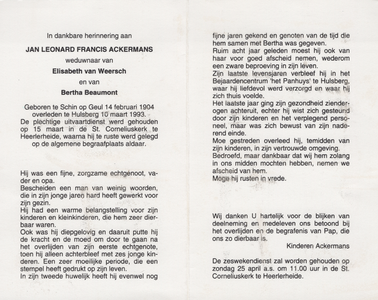 374_01_0092_a Ackermans, Jan Leonard Francis : geboren op 14 februari 1904 te Schin op Geul, overleden op 10 maart 1993 ...