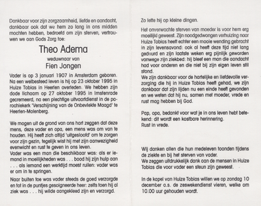 374_01_0100_a Adema, Theo: geboren op 3 januari 1907 te Amsterdam, overleden op 23 oktober 1995 te Heerlen