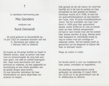 374_07_0205.jpg Genders, Mia: geboren op 14 juni 1922 te Grevenbicht, overleden op 1 februari 2003 te Obbicht