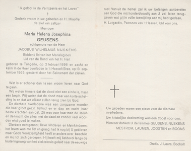 374_07_0360 Geusens, Maria Helena Josephina: geboren op 2 februari 1898 te Tongerlo, overleden op 13 september 1965 te ...