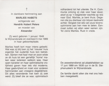374_08_0116.jpg Habets, Marlies: geboren op 1 januari 1948 te Wijnandsrade, overleden op 5 mei 1989 te Wijnandsrade