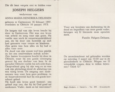 374_08_0702 Helgers, Joseph : geboren op 16 februari 1897 te Guttecoven, overleden op 16 januari 1973 te Obbicht